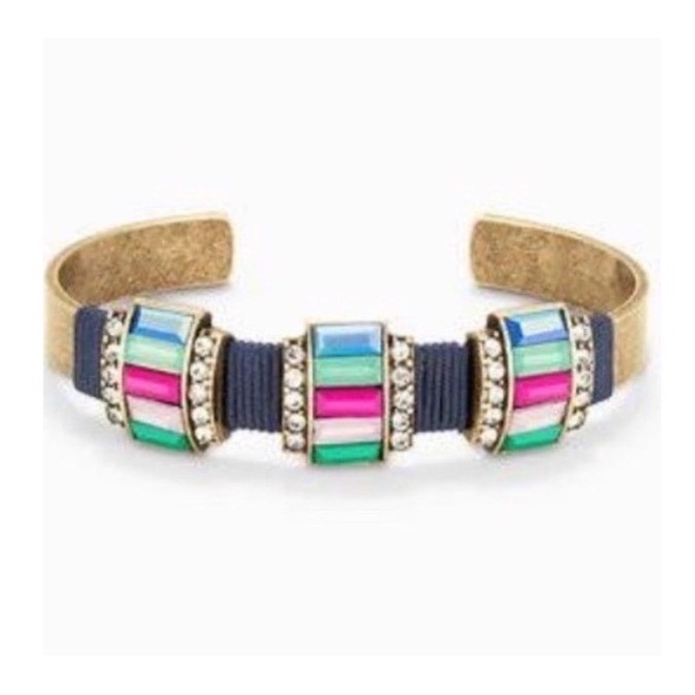 Stella & Dot‎ Moxie Gem Cuff Bracelet Multi Color Crystal Antique Brass